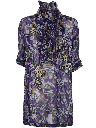 Dries Van Noten Calma Floral Scarf Shirt Long Sleeves In Multi