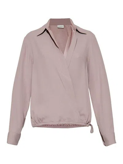 Dries Van Noten Pink Viscose Blend Drawstring Shirt In Neutral