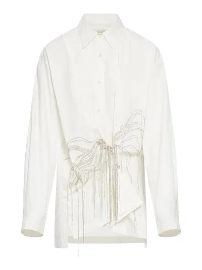 Dries Van Noten Embellished Gathered Cotton Blouse In White