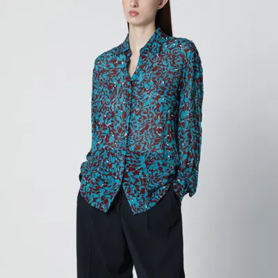 Dries Van Noten Shirt With Turquoise Sequin Print In Blue