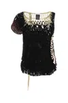 Dries Van Noten Fringed Crochet Knit Top In Black