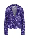 Dries Van Noten Long Sleeve Polka Dot Top With Tie In Blue