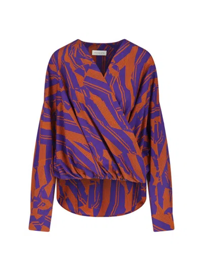 Dries Van Noten Top Draped Front Long Sleeves Round Hem In Purple