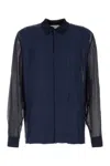Dries Van Noten Sheer Sleeves Textured Fabric Shirt In Blue