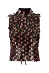 Dries Van Noten Cropped Sleeveless High Neck Sequin Top In Brown