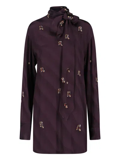 Dries Van Noten Chic Long Sleeve Top With Scarf Neck In Burgundy