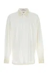 Dries Van Noten Long Sleeve Poplin Shirt With Embellished Collar In White