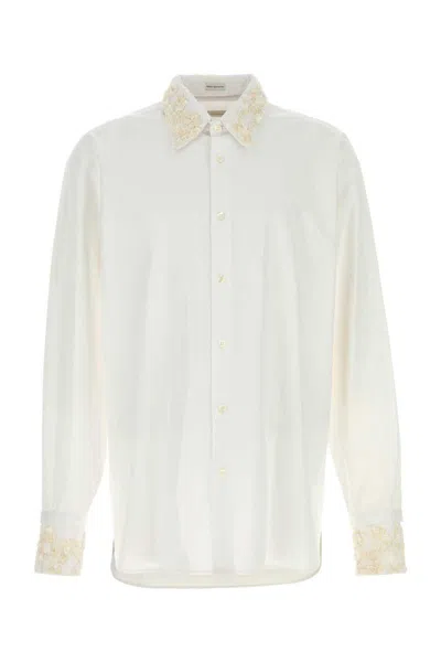 Dries Van Noten Long Sleeve Poplin Shirt With Embellished Collar In White