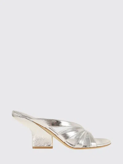 Dries Van Noten Curved Wedge Mule Sandals With Metallic Silver Finish
