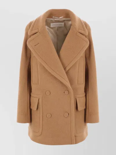 Dries Van Noten Beige Double Breasted Belted Flap Coat In Brown