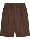 Dries Van Noten Crinkled Knee Length Pleated Bermuda Shorts In Brown