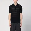 Dries Van Noten Short Sleeve Black Polo In Striped Mesh Knit In Black