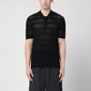 Dries Van Noten Short Sleeve Black Polo In Striped Mesh Knit In 900 Black