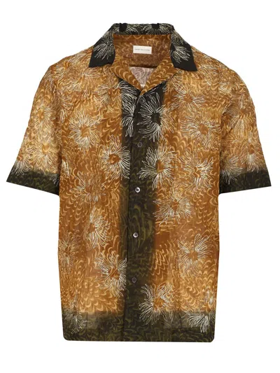 Dries Van Noten Short Sleeve Cotton Shirt In Brown