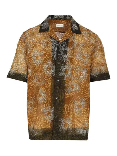 Dries Van Noten Short Sleeve Cotton Shirt In Brown
