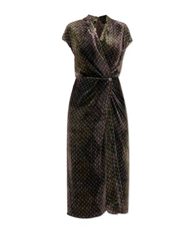 Dries Van Noten Printed Velvet Wrap-effect Midi Dress In Green
