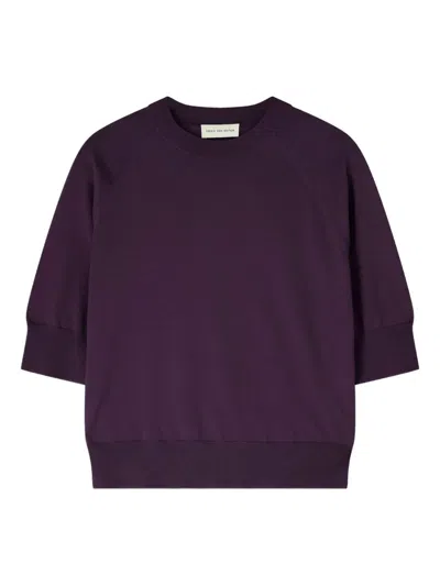 Dries Van Noten Short-sleeve Merino Sweater In Purple