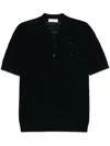Dries Van Noten Short Sleeve Black Polo In Striped Mesh Knit
