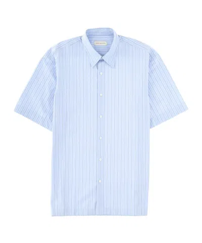 Dries Van Noten Short Sleeve Shirt Straight Cut Striped Collar In Blue