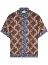 Dries Van Noten Panelled Geometric Pattern Short Sleeve Shirt In Brown