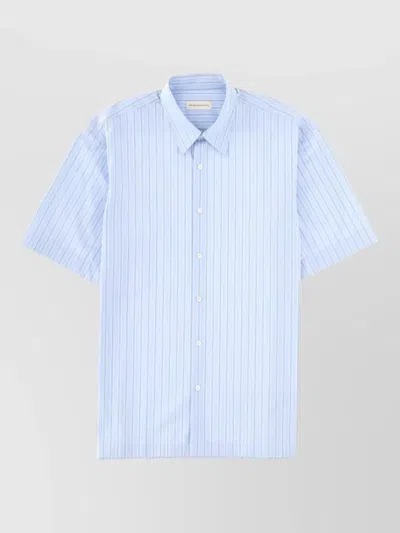 Dries Van Noten Short Sleeve Shirt Straight Cut Striped Collar In Blue