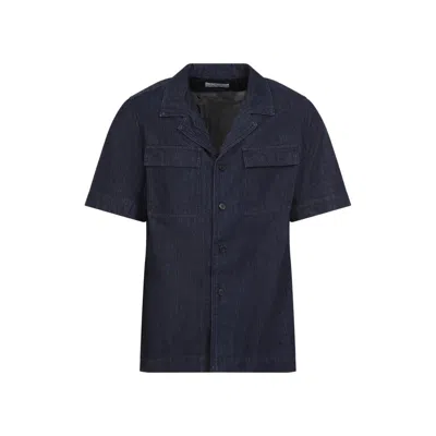 Dries Van Noten Short-sleeved Blue Shirt With Classic Collar