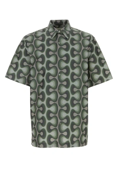 Dries Van Noten Short-sleeved Geometric Printed Shirt In Kaki