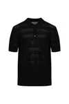 Dries Van Noten Short Sleeve Black Polo In Striped Mesh Knit In Black