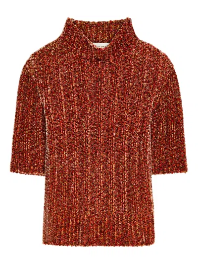 Dries Van Noten Short-sleeved Ribbed Sweater In Red