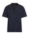 Dries Van Noten Short-sleeved Blue Shirt With Classic Collar In Black