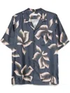 Dries Van Noten Silk Shirt With Floral Pattern And Camp Collar In Blue
