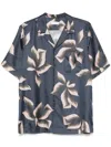 Dries Van Noten Silk Shirt With Floral Pattern And Camp Collar In Blue