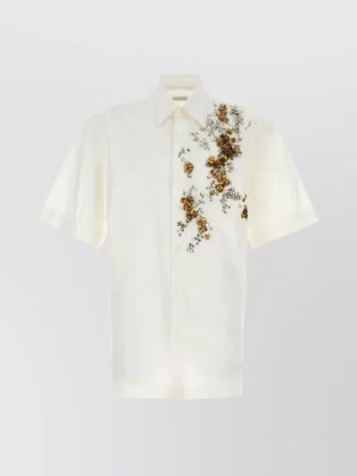Dries Van Noten Short Sleeves Embroidered Design Shirt In White