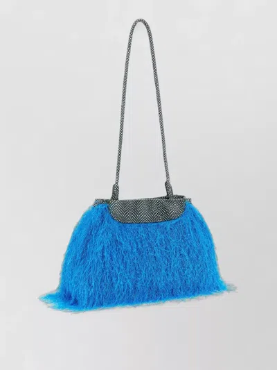 Dries Van Noten Shoulder Bag Clutch Fringe Long Strap In Blue