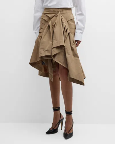 Dries Van Noten Shy Pleated Asymmetric Midi Skirt In Beige