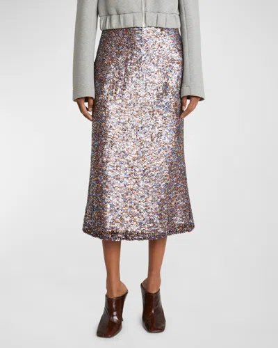 Dries Van Noten Sibyl Sequin Embellished Midi Skirt In Multi