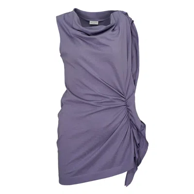 Dries Van Noten Side Drapes Jersey Long Top In Blue