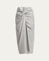 Shop Dries Van Noten Sidras Twist-front Midi Skirt In Light Grey