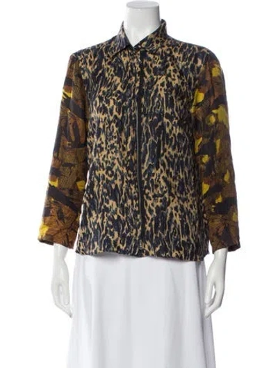 Pre-owned Dries Van Noten Silk Animal Print Blouse In Blue
