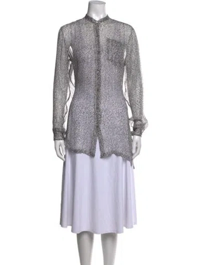 Pre-owned Dries Van Noten Silk Animal Print Blouse In Metallic/neutrals