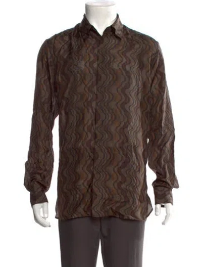 Pre-owned Dries Van Noten Silk Animal Print Shirt In Brown