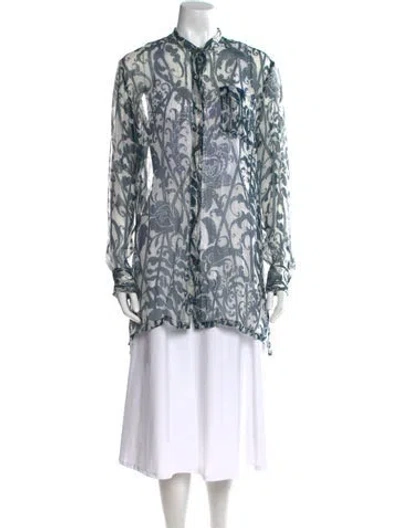 Pre-owned Dries Van Noten Silk Animal Print Tunic In Green