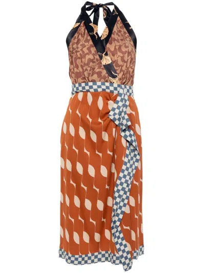 Dries Van Noten Dole Patchwork Dress With American Neckline In ブラウン