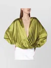 Dries Van Noten Loose Olive Green Blouse In Silk In Multi