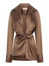Dries Van Noten Silk Blouse With Front Draping In Brown