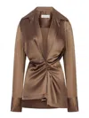 Dries Van Noten Silk Blouse With Front Draping In Brown
