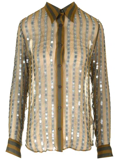 Dries Van Noten Silk Chiffon Shirt In Khaki