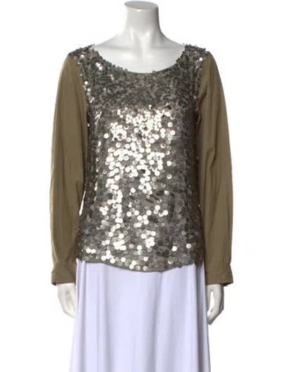 Pre-owned Dries Van Noten Silk Colorblock Pattern Blouse In Green