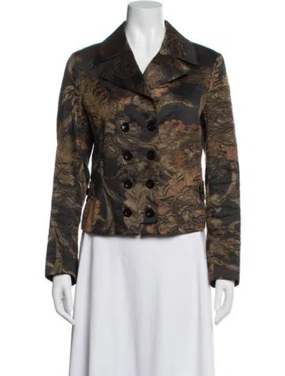 Pre-owned Dries Van Noten Silk Floral Print Blazer In Black