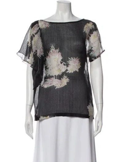 Pre-owned Dries Van Noten Silk Floral Print Blouse In Black